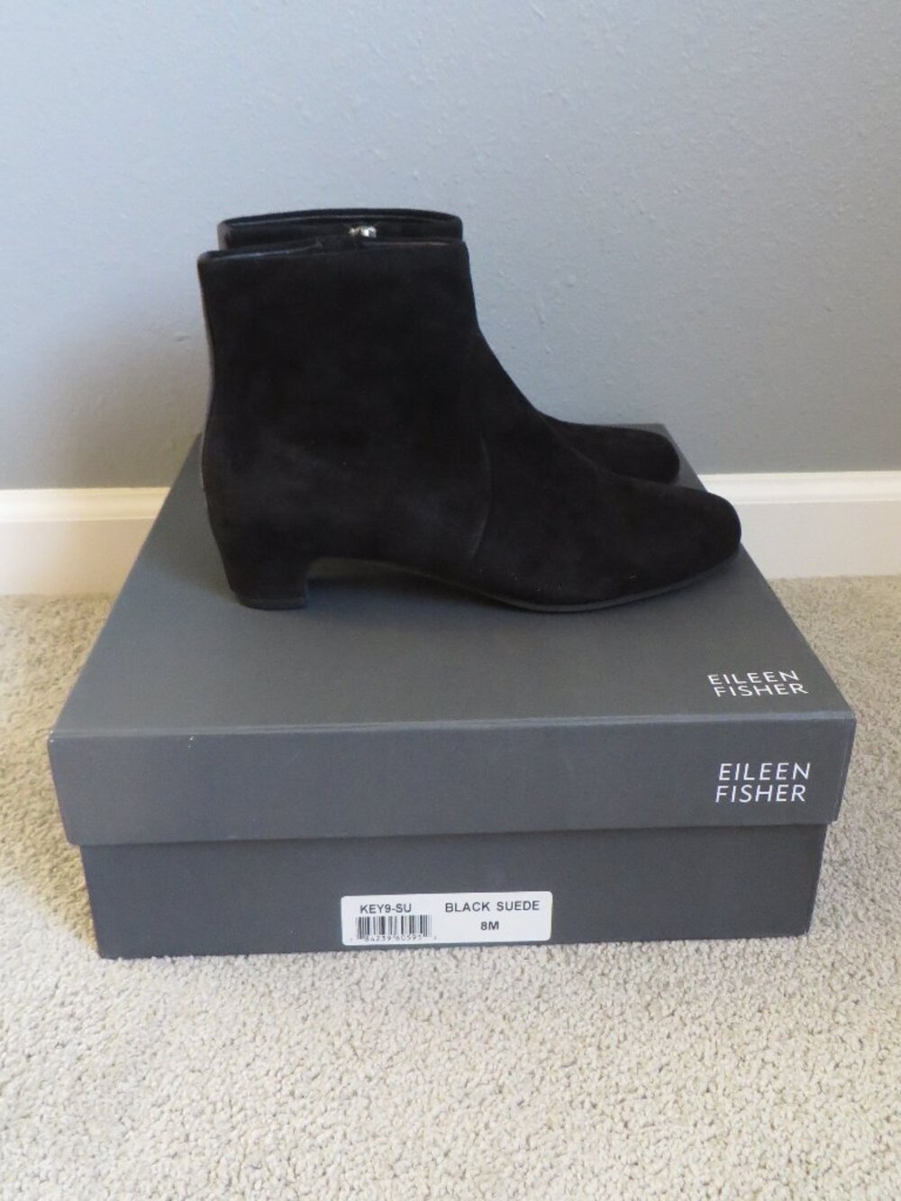 NIB Eileen fisher womens booties size 8  black suede #KEY9-SU